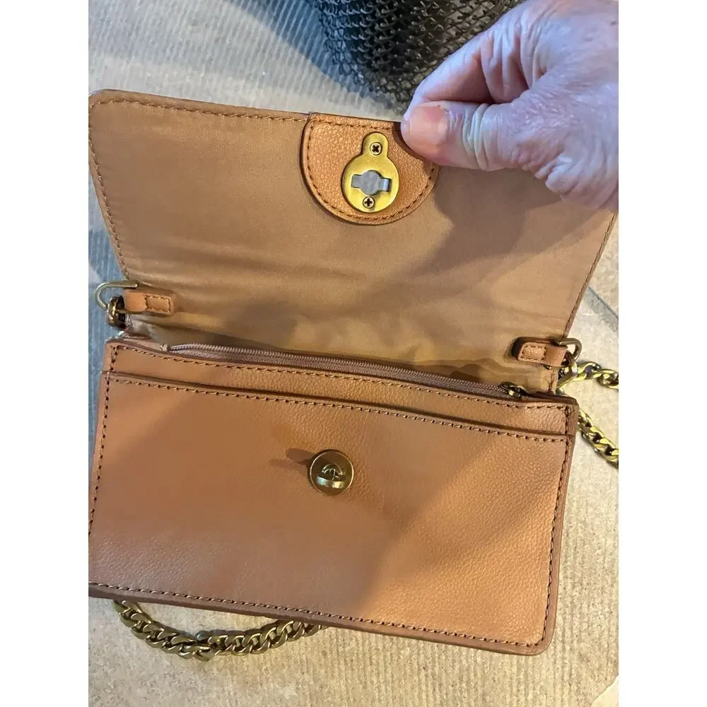 Fossil Ainsley Wallet Crossbody Chain Strap Bag Caramel cream‎ crochet design